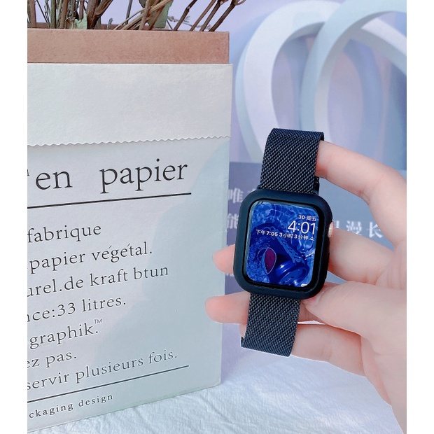 สายนาฬิกาข้อมือสแตนเลสสําหรับ Watch Band 44 มม. 40 มม. 38 มม. 42 มม. + เคสอุปกรณ์เสริม watch Series 7 6 5 4 3 Se 45 41