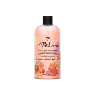 BOOTS Peach Cotton Candy Shower Gel, Bubble Bath & Shampoo 500ML Flavour Collection