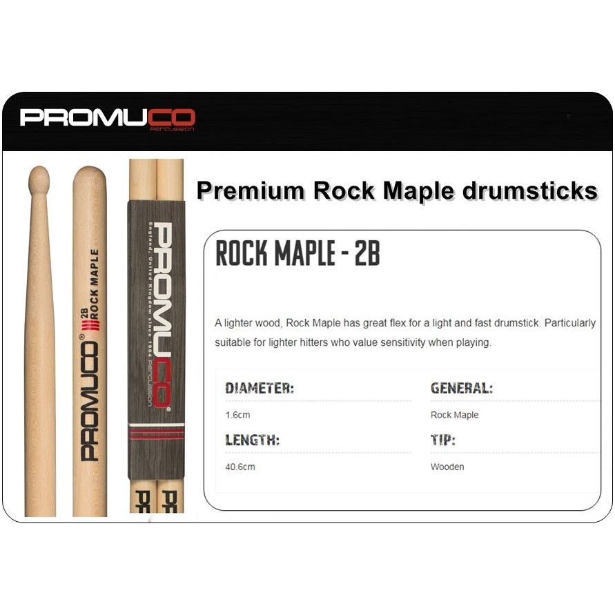 ไม้กลอง PROMUCO คุณภาพขนาด 2B ผลิตจากไม้ Maple