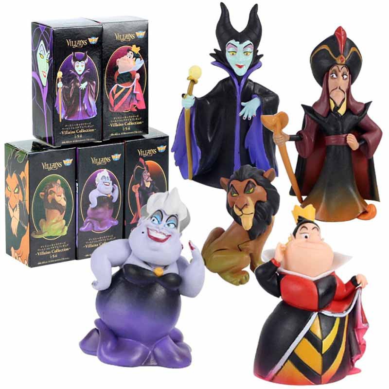 5 ชิ้น/เซ็ตเจ้าหญิงตัวเลข Lion King Maleficent Aladdin Genie Jafar Little Mermaid Ursula Queen WCF อะนิเมะรุ่น Q PVC ตัวเลขการกระทําตุ๊กตาของเล่น