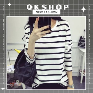 QKshop 💓🛒 เสื้อยืดแขนยาวลายทางสีดำ ขาว สุดปังมากแม่ ใส่ดีมากกก ใครยังไม่มีต้องรีบแล้วน๊าาา🎉