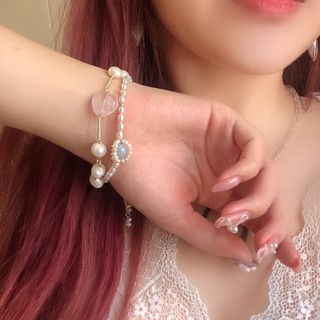 กำไลข้อมือมุกหัวใจหิน 2เส้น