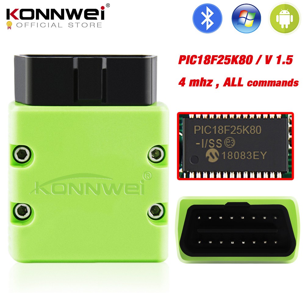 V1.5 ELM327 OBD2 เครื่องสแกนเนอร์ KONNWEI KW902 บลูทูธเครื่องสแกนเนอร์อัตโนมัติ PIC18f25k80 ELM 327 