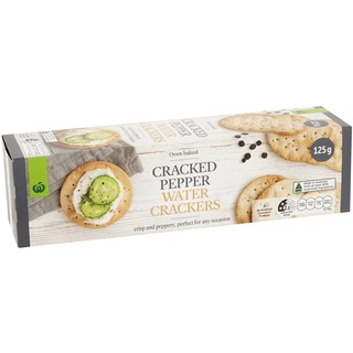 Woolworths Water Crackers Cracked Pepper 125g. วูลเวิร์ธแครกเกอร์แครกเกอร์แคร็กเกอร์พริกไทย 125กรัม