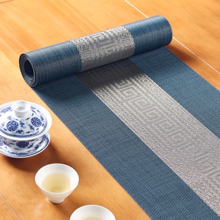 Table Runner Table Cloth Tea Mat Waterproof Linen Pattern Blue Grey Dark Gold Color Home Use Table Decoration Furniture Cabinet Decoration for Home Decoration Tea Shop Restaurant Hotel Cafe Mall Decoration