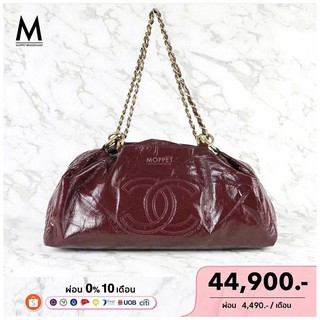 CS0587 Used Chanel Rock Hobo Bag Large In Burgundy Patent Leather GHW-Moppet Brandname