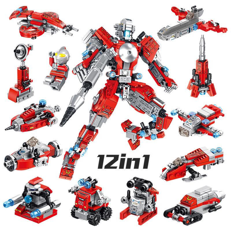 556pcspcs/set 12 In 1 Ultraman Robot Building Blocks Toys Set DIY Assembly Model Educational Toys for Kids