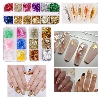 กลิตเตอร์เลื่อม ฟอยล์สีทอง หลายสไตล์ สําหรับตกแต่งเล็บ DIY