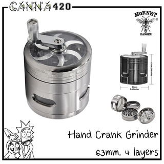 ที่บดขนาด 63 มม 4 ชั้น มีที่หมุน Black Hand Crank Metal Grinder เครื่องบดสมุนไพร ส่งจากไทย ที่บดสมุนไพร