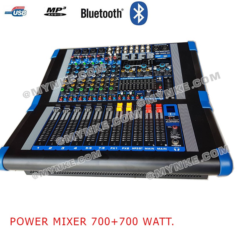 เพาเวอร์มิกเซอร์8ช่อง 700+700WATT BLUETOOTH USB MP3 PLAYER POWER MIXER Professional PROEURO TECH PMX-BM8700FX Power Mixe