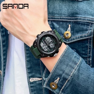 Sanda Official นาฬิกาผู้ชายกีฬานาฬิกากันน้ำแฟชั่นหรูหรา LED กลางแจ้งอะนาล็อกทหารมัลติฟังก์ชั่