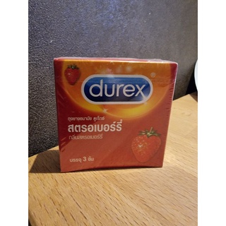 ถุงยางอนามัย durex condom สตรอเบอร์รี่ กล่องสามชิ้น