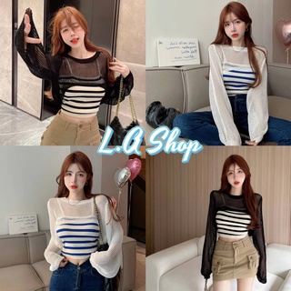 L.A Shop พร้อมส่ง เสื้อสายเดี่ยว+เสื้อครอปถักตาข่าย ใส่สบายซีทนรูเบาๆ "5Y008/0562+0562-1"