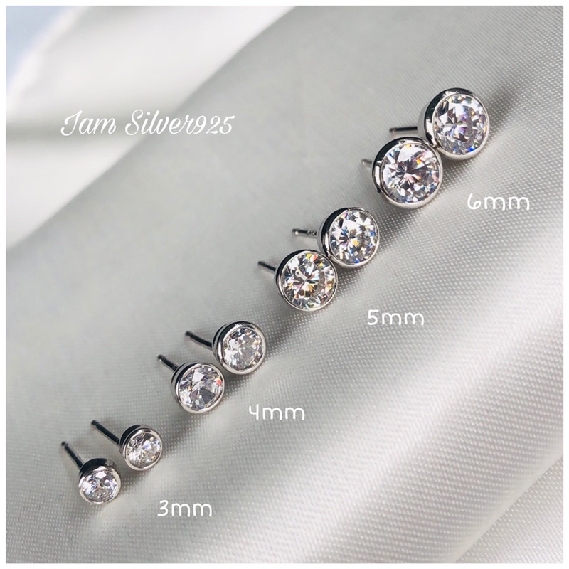 ✨ต่างหูเงินแท้92.5%งานหล่อ(แบบหุ้ม)ประดับเพชรCZ