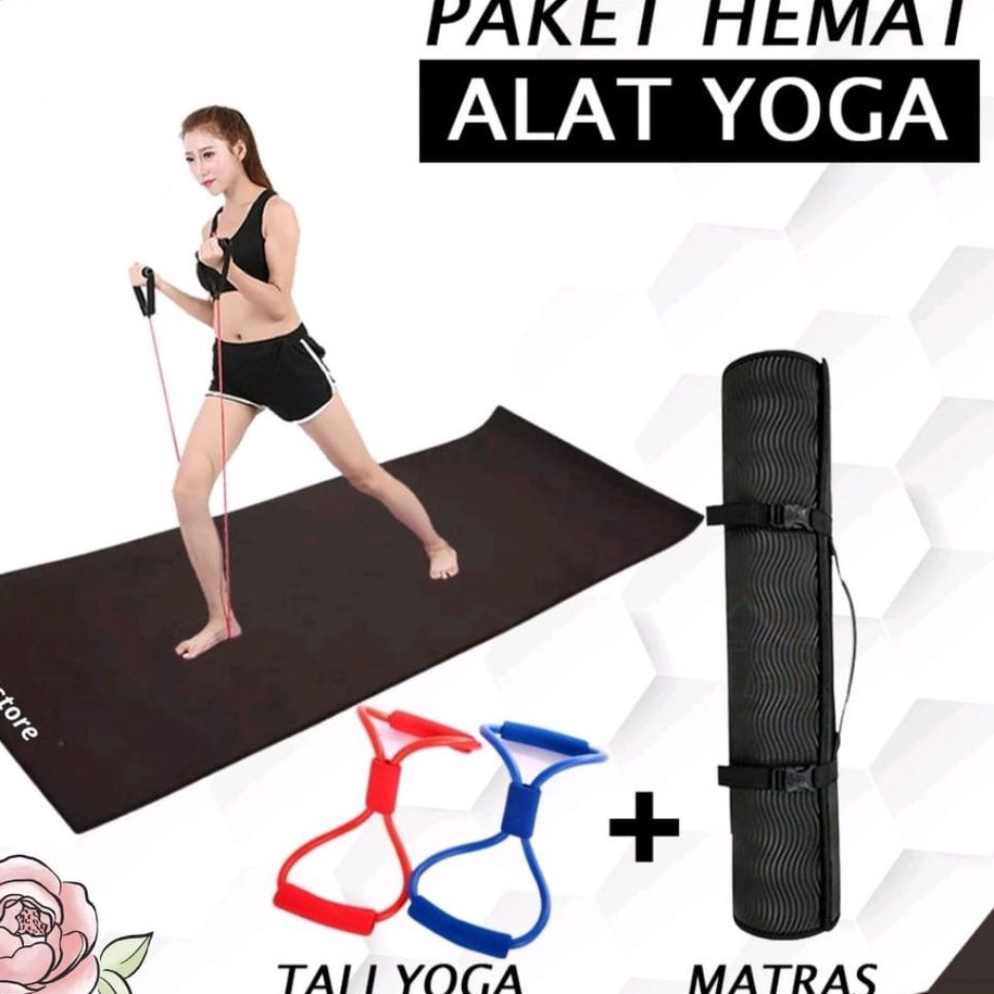 YOGA EXERCISE SAVING PACKAGE / MAT + ELASTIC STRAP / STRECHING STRAP / THICK ANTISLIP SPOON RUBBER M