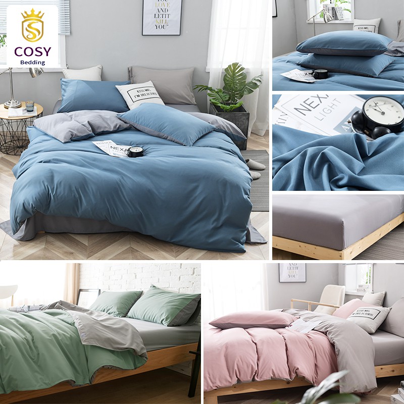COSY ทูโทน 2 IN 1 ผ้าปูที่นอน 5ฟุต 6ฟุต ชุดเครื่องนอน 4 ชิ้น (ผ้าปูที่นอน + ปลอกผ้านวม + ปลอกหมอน)