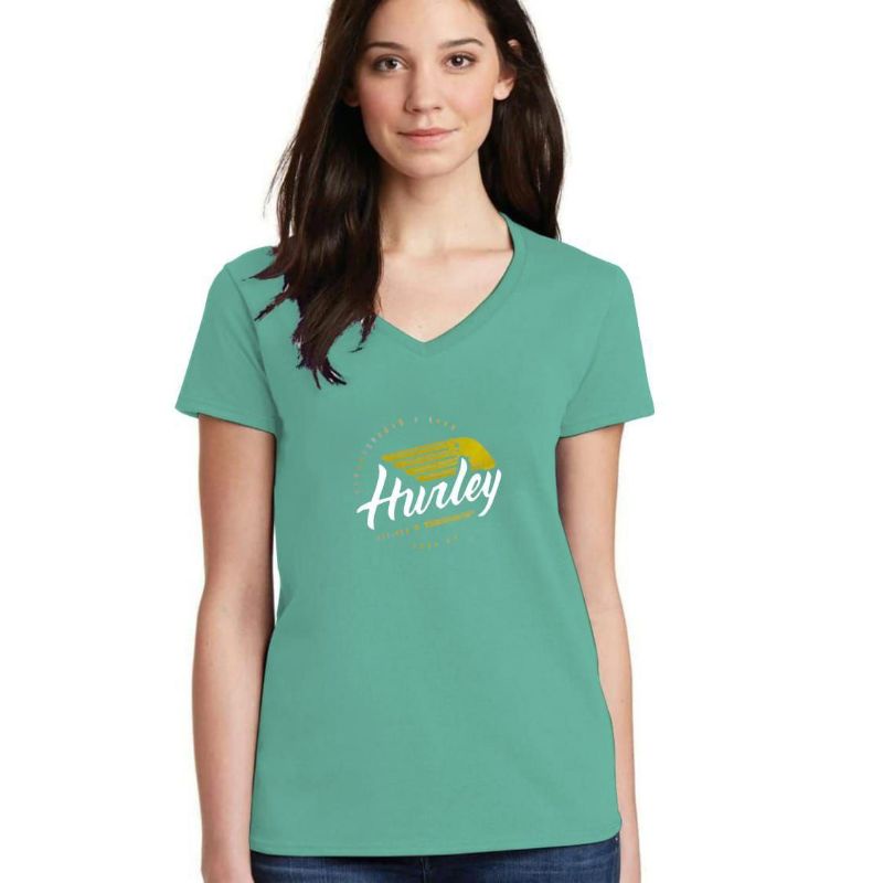 HIJAU ผู้หญิงสีเขียว HURLEY เสื้อยืด HURLEY VNECK เสื้อยืดผู้หญิง HURLEY TOPS
