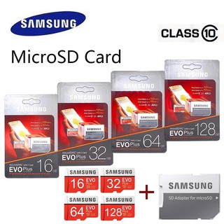 ราคาMicro SD Cards Samsung Memory card EVO PLUS 16GB/32GB/64GB/128GB Class10 แถม Adapter
