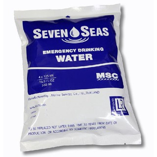 SEVEN SEAS Emergency Drinking Water เซเว่นซีส์ น้ำดื่มฉุกเฉิน Lifeboats Liferafts Hiking Camping มี อย.11-2-04360-6-0001