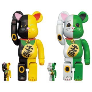 BEARBRICK Maneki Neko 100%+400% Green/White + Black/Yellow (Set of 4) bearbrick