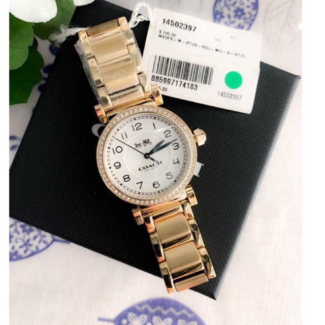 (ผ่อน0%) นาฬิกา 🌟Coach🌟 🌟Women's Madison Watch Quartz Mineral Crystal 🌟ขนาด 32 mm สีทอง