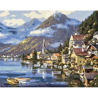 ภาพวาดสีอะครีลิค ฮัลล์สตัทท์ HALLSTATT ประเทศออสเตรีย ขนาดภาพ 16x20 นิ้ว หรือ 40x50 เซนติเมตร