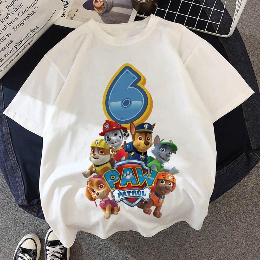 ใหม่ Hote Paw Patrol เด็กเด็ก T เสื้อ Chase Puppy Dog Happy Birthday ตัวเลข 1-10 ปีเด็กสาวเสื้อยืดฤดูร้อนตลกเสื้อผ้าเด็ก - รูปที่ 4