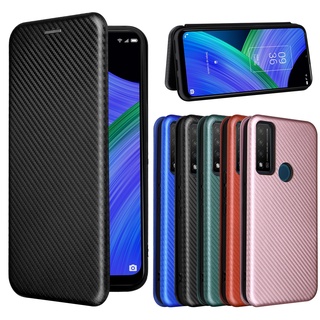 เคสหนังคาร์บอนไฟเบอร์แบบพลิกตั้งได้สําหรับ Tcl 20 R 20S 5G