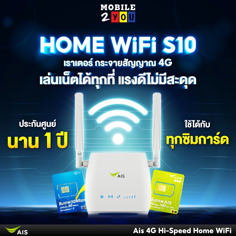 Router เร้าเตอร์ รุ่น S10 AIS 4G Hi-Speed HOME WiFi รุ่น S10 ใช้ได้ทุกเครือข่าย mobile2you