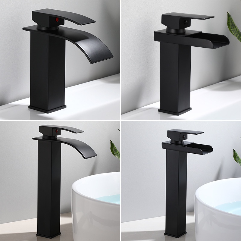 ▩✉Waterfall Bathroom Sink Faucet SUS304 Stainless Steel Black Mixer Taps Hot and Cold Basin Water Taps
