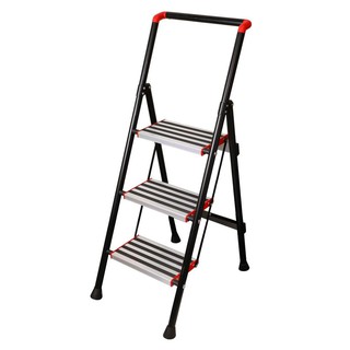 LADDER WITH BAR A-FRAME BAFEN 3-STEP RED-BLACK บันไดอะลูมิเนียมพร้อมมือจับBAFEN 3 ขั้น สีดำ-สีแดง บันไดสเต็ป บันได เครื่