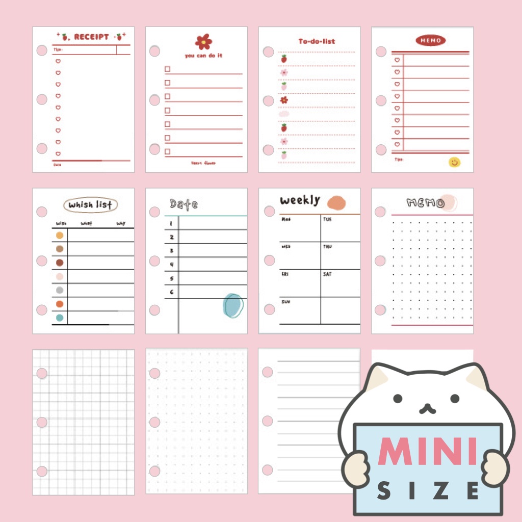 กระดาษรีฟิล 3 รู YANJI 4 ลาย 80 แผ่น ขนาด Mini 3 Holes Planner Refill Paper Diary สมุดแพลนเนอร์ ไดอารี่ mimisplan