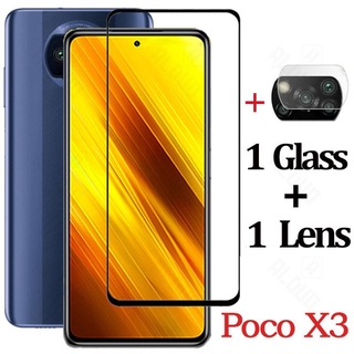 กระจกนิรภัย 2in1 กระจกเลนส์ป้องกันบนกระจกกันรอยหน้าจอ 2in1 Xiaomi Poco X3 Tempered Glass Protective lens glass on POCO X3 pocophone x3 Screen Protector for Xiaomi Poco X3 NFC glass