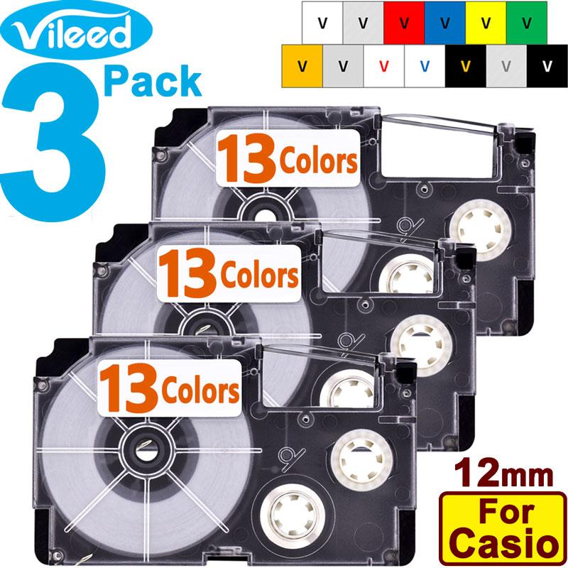 [สต็อกประเทศไทย] 3 Pack 12mm Tape Cartridge for Casio EZ-label Printer KL-60 KL-100 KL-120 130 170 180 E300 780 820 8700