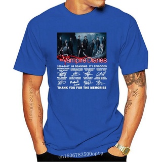 printเสื้อยืดแฟชั่นพิมพ์ลายเสื้อยืดผ้าฝ้าย พิมพ์ลายดอกไม้ The Vampire Diaries Seasons 171 Episodes สีดํา แฟชั่นคู่รัก สํ