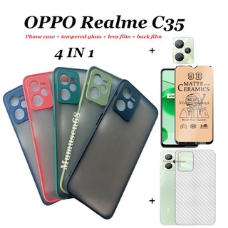 (4in1) เคสโทรศัพท์มือถือแบบแข็ง กระจกนิรภัย เซรามิค ฟิล์มเลนส์ ฟิล์มด้านหลัง กันกระแทก กันรอยเลนส์กล้อง สําหรับ OPPO Realme C35 C25 C25Y C21Y C11 2021 C12 C30