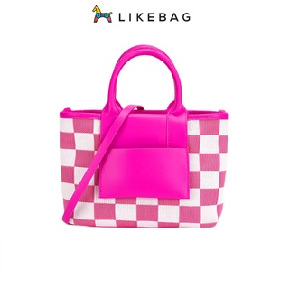 Likebag แฟชั่น กระดานหมากรุก ตะกร้า กระเป๋าถือ สะพายไหล่ ปรับสายสะพายไหล่ หนัง PU กระเป๋าสะพายข้าง สําหรับผู้หญิง