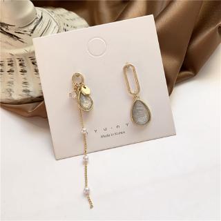 Jewelry S925 silver needle Korean temperament acrylic crystal zircon Pearl Earrings asymmetric Earrings