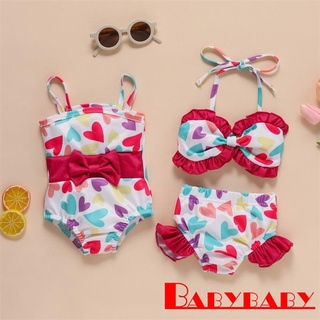 ☽GT✲Sister Heart Print Bowknot Matching Swimwear