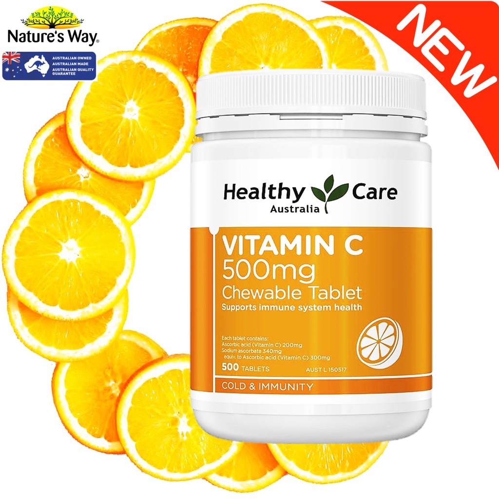 NEW Healthy Care Vitamin C 500mg chewable 500 tablets ผลิตภัณฑ์เสริมอาหารวิตามินซีบริสุทธิ์ของแท้จากออสเตรเลีย