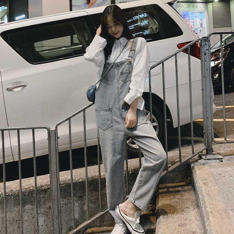 ZHUTONG เอี๊ยมยีนส์แฟชั่นกางเกงยีนส์สไตล์เกาหลีน่ารัก ๆ