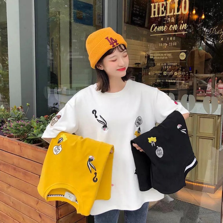 SUNDAY2020 เสื้อยืดปักลายการ์ตูนสุด เท่แนวสตรีทสุดฮอต