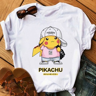 ■Harajuku kawaii การ์ตูน pikachu พิมพ์เสื้อยืด femme อะนิเมะ Pokemon cool ตลก t เสื้อหญิงเสื้อยืด streetwear ลำลอง o - n