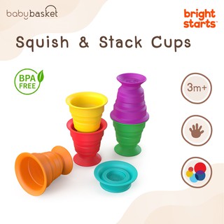 Baby Einstein Squish &amp; Stack Cups ของเล่นเด็กเสริมพัฒนาการ ถ้วยยางบีบ ติดฝาผนังได้ สำหรับลูกน้อย