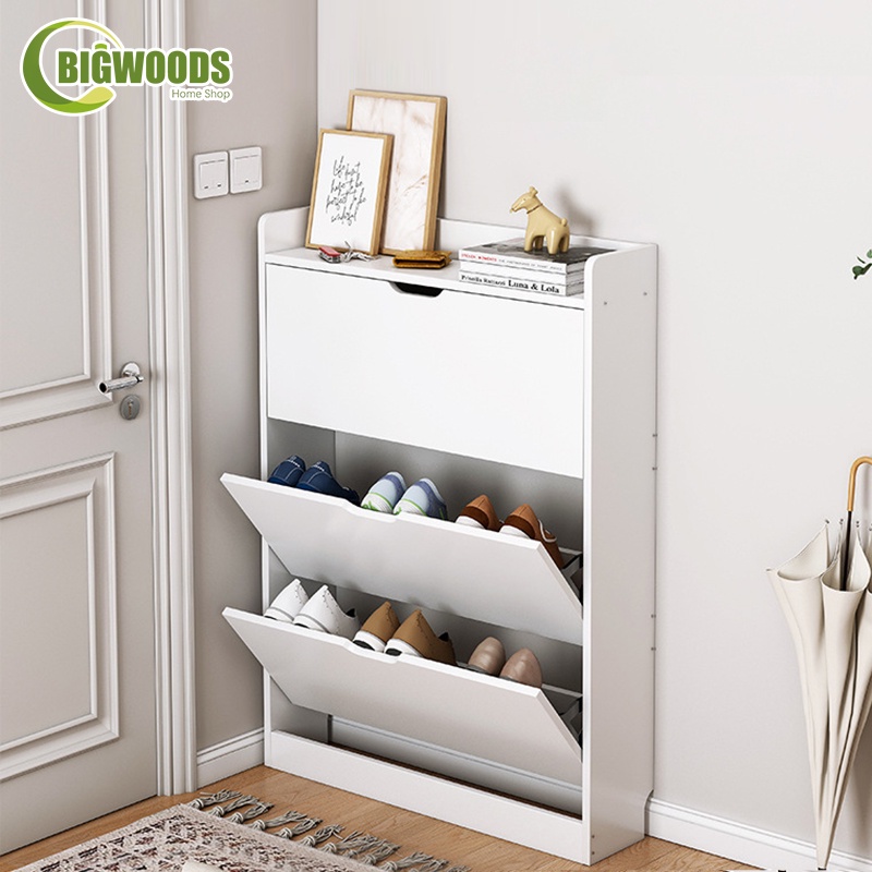 BIGWOODS 【ติดตั้งง่าย】 มีสินค้า พร้อมวิดีโอติดตั้ง ตู้รองเท้า,ฝุ่น, กันน้ำ,ประหยัดพื้นที่ตู้รองเท้า3ชั้น, ตู้รองเท้าบ้าน #3