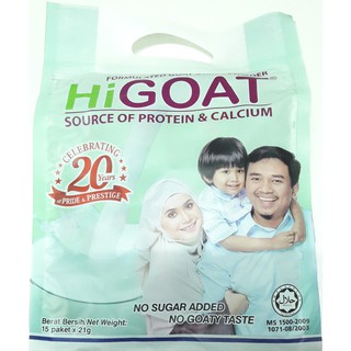 นมแพะ HIGOAT Instant Goats Milk Powder (รสธรรมชาติ) (ขนาด 1 ถุง มี 15 ซอง x 21 กรัม ) Expire 10/2024