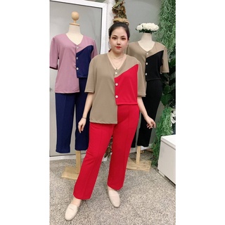 🔥Plussize🔥ชุดเซทเสื้อ+กางเกงคนอ้วน🔥 อก.. ฟรีไซส์ 38-50   เอว...36-48
