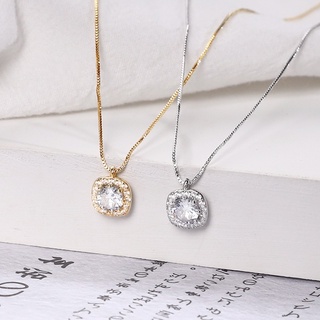 J&amp;L Newest Women Alloy Square Zircon Pendant Necklace