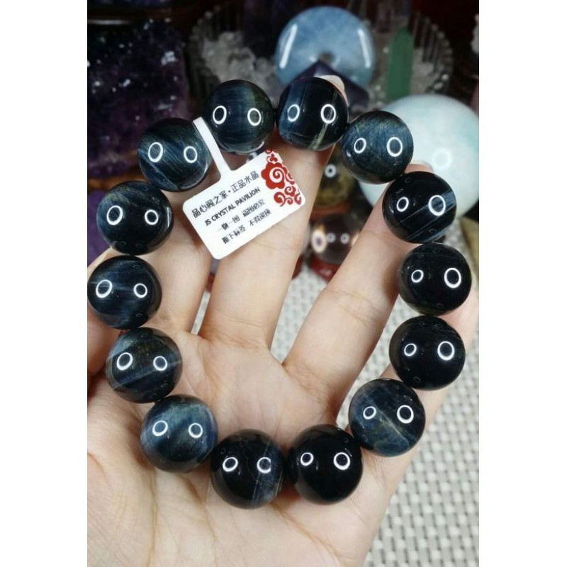 TE037 TIGERS EYES BLUE (16.2mm) สร้อยข้อมือแหวนเดี่ยวหินตาเสือสีน้ําเงิน