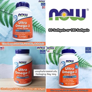 โอเมก้า3 Ultra Omega 3 500 EPA / 250 DHA, 90 or 180 Softgels - Now Foods